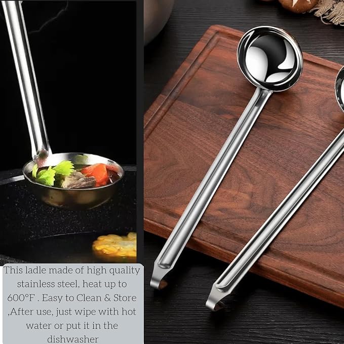 Stainless Steel Ladle 3 & 2-Ounce 2PC, Metal Kitchen Soup Ladle Spoon 12 inch & - Image 5
