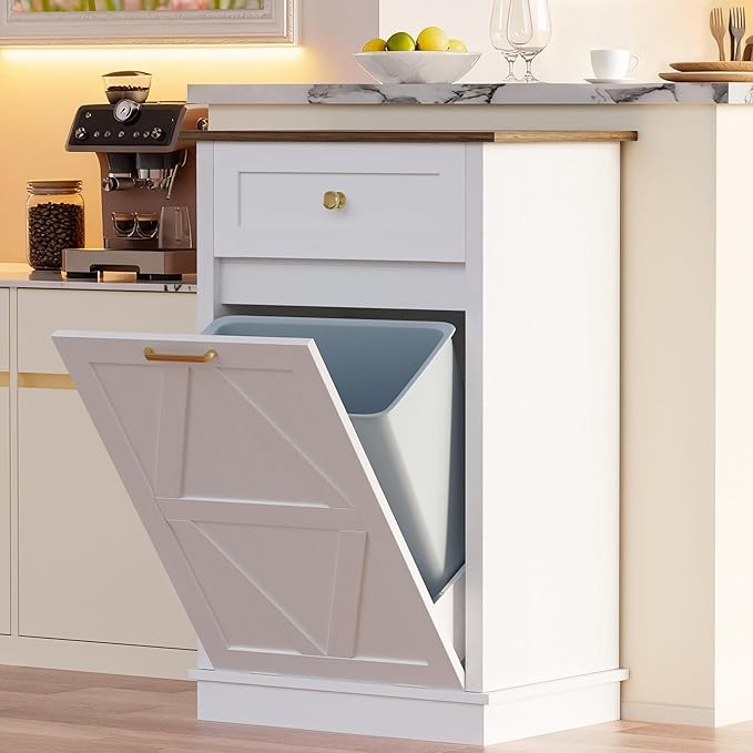 YESHOMY Tilt Out Trash Cabinet, 10 Gallon Hidden Wooden Bin Cabinets, Laundry by SearchallYESHOMY