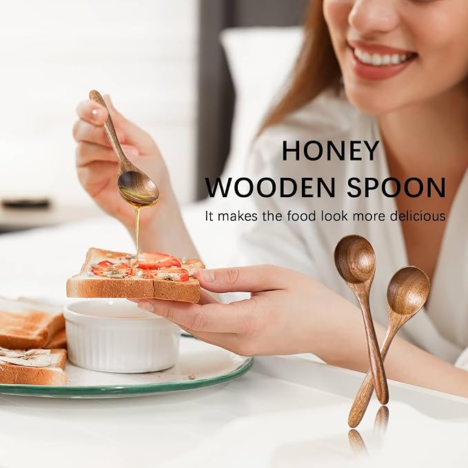 6 PCS Wooden Spoons for Honey, 6.7 inch Small Wooden Spoons - Image 3
