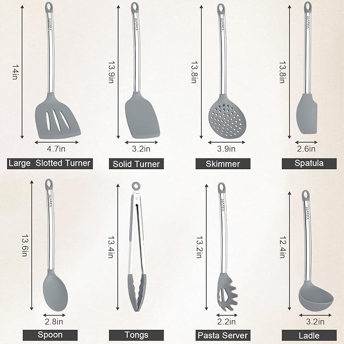 8 PCS Cooking Utensils Set, Vayvnt Silicone Kitchen Spatula Set - Image 2