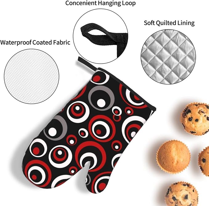 Retro Red Circles Oven Mitt and Pot Holder Set - Image 6