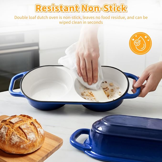 Mini Double Dutch Oven For Sourdough Bread Baking, 2.2QT Enameled Cast Iron - Image 7