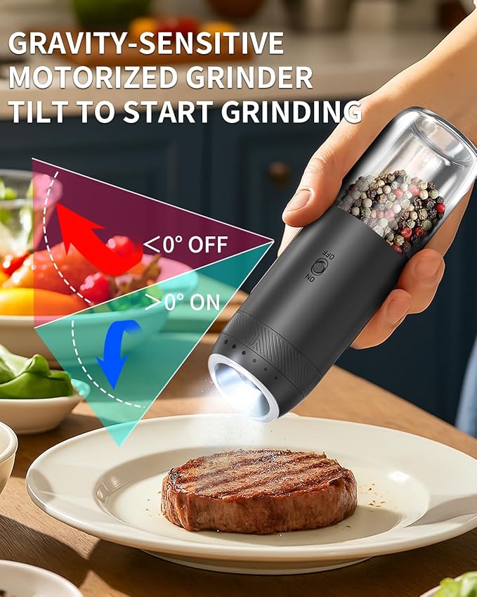 CIRCLE JOY Rechargeable Salt and Pepper Grinder Set, Gravity Sensor Electric - Image 3