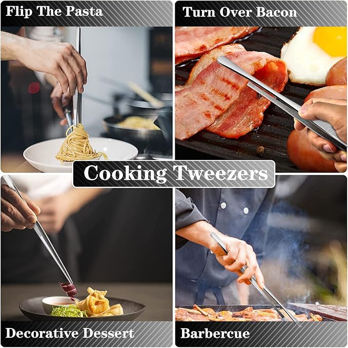 JETKONG 4 Pcs Kitchen Tweezers Tongs Stainless Steel Cooking Tweezers Set - Image 5