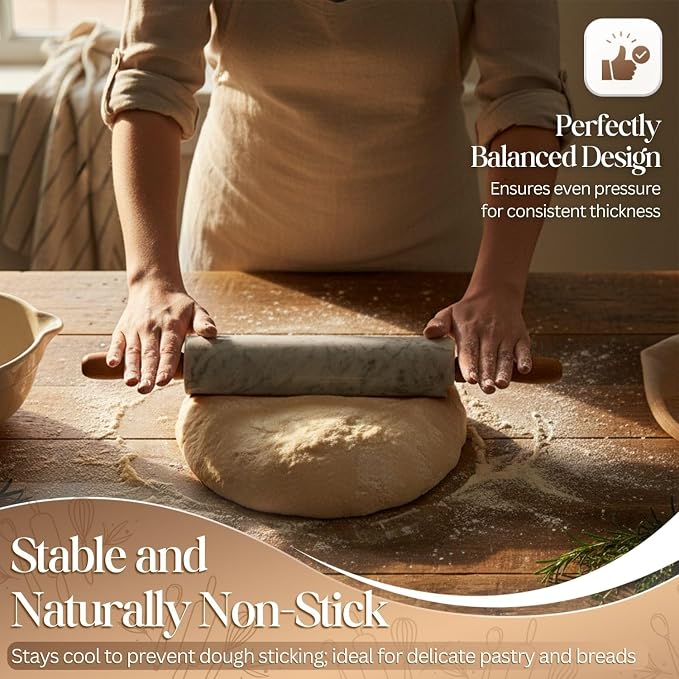 Flexzion Marble Rolling Pin Heavy Nonstick Stone Dough Roller - Image 2