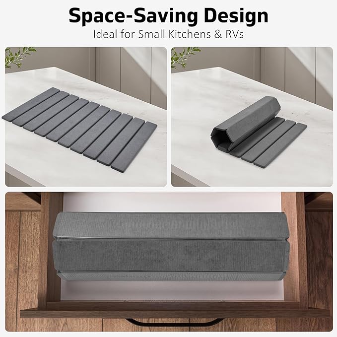 Large Stone Dish Drying Mats for Kitchen Counter, Fast Drying Collapsible Mat - Image 3