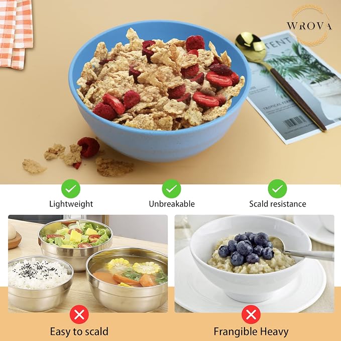 Wheat Straw Bowls Set 60 OZ Unbreakable Large Cereal Set of 6 - Image 5