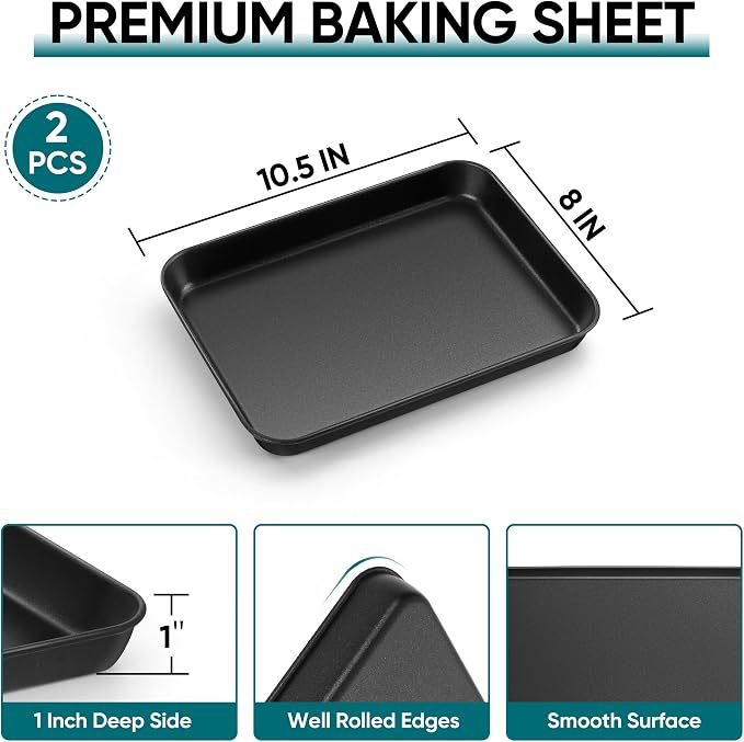 E-far Baking Sheet Set of 2, 10.5" x 8" x 1" Cookie Sheet Pan - Image 2