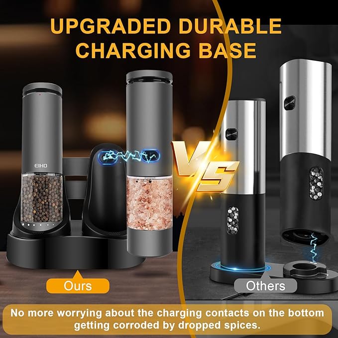 EIHO Electric Salt and Pepper Grinder Set USB Rechargeable, Upgraded External - Image 4