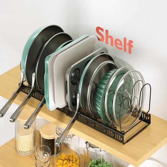 ORDORA Pots and Pans Organizer Under Cabinet, Expandable 11.8"-22.8" Pot Lid - Image 9