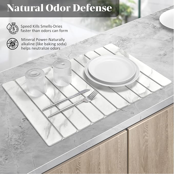 Stone Dish Drying Mats for Kitchen Counter, Collapsible Quick Drying Dish Mats - Image 3