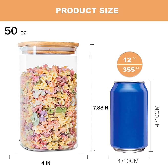 Glass Storage Jars 6 Pack -50ozClear Glass Food Storage Containers - Image 3