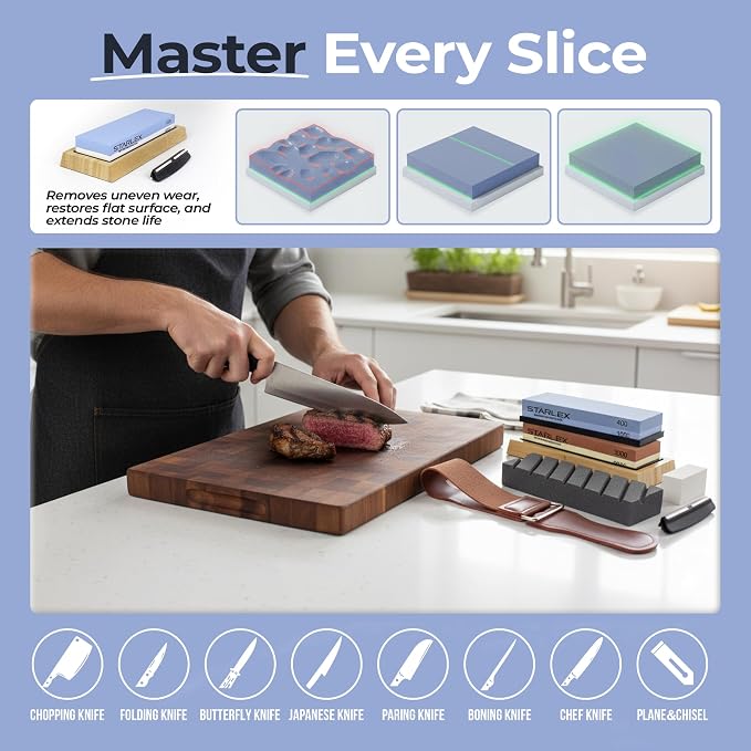 Premium Knife Sharpening Stone Set – Dual Grit Whetstones, Leather Strop - Image 6