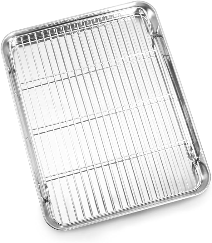 Baking Sheet and Cooling Rack Set, Stainless Steel Commercial Grade Cookie by BASTWE