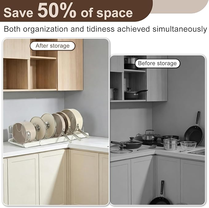 Expandable Pots and Pans Organizer Under Cabinet, 7 Stainless Steel Dividers - Image 3