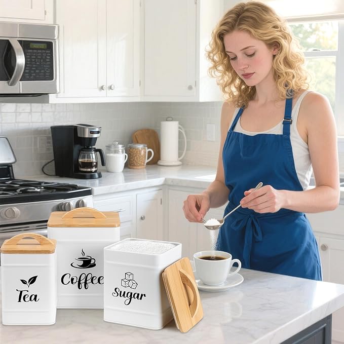 Maxdot 3 Set Coffee Sugar Tea Containers, Square Airtight Kitchen Canisters - Image 5