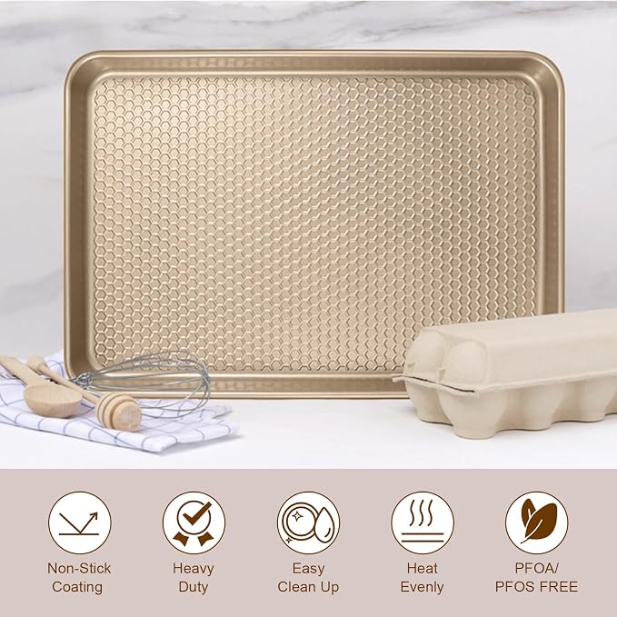 Wildone Baking Sheet Pan Set, Honeycomb Embossed Nonstick Baking Sheet 15x10 In - Image 7