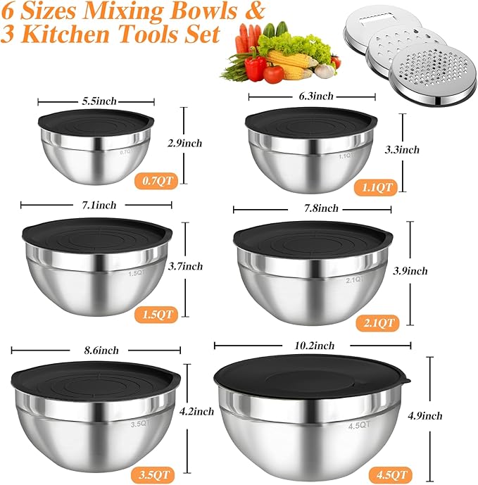 Mixing Bowls with Lids Set, Kitchen Food Storage Organizers Nesting Mixing Bowl - Image 4