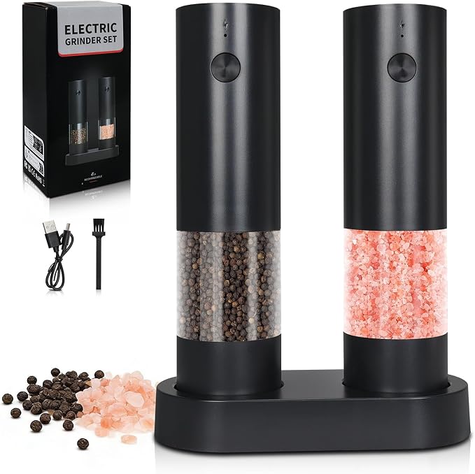 Electric Salt & Pepper Grinder Set of 2, Adjustable Coarseness by HappyThanksgivingDay