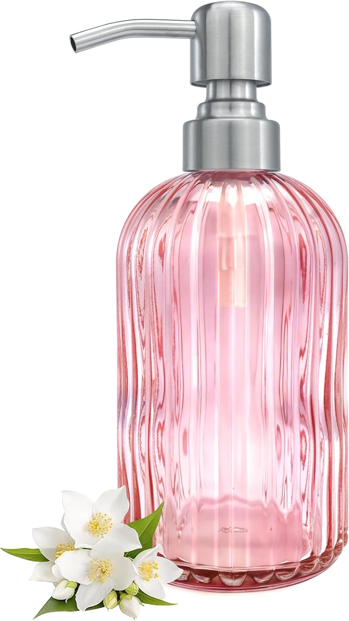 16 OZ Pink Glass Soap Dispenser Glass Soap Dispenser by LEETCPHOME