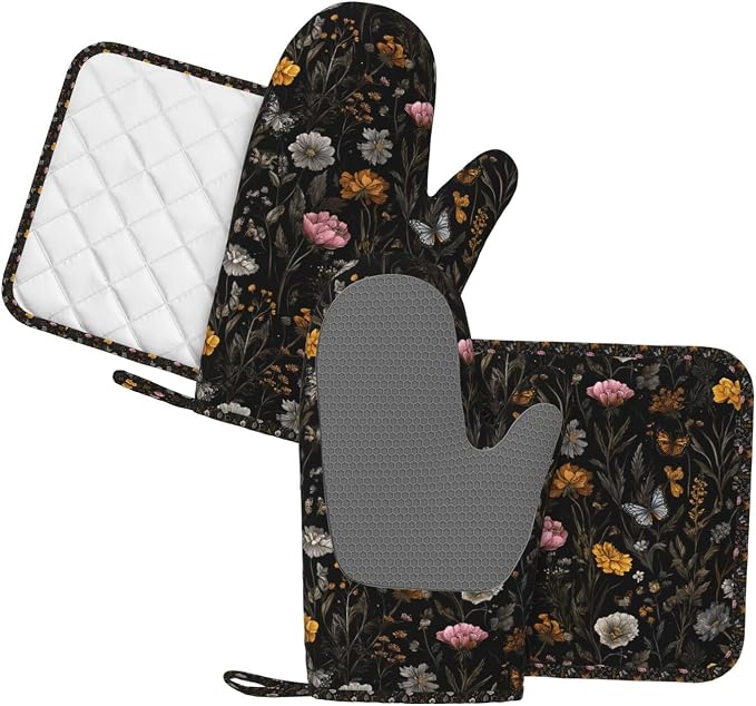 Oven Mitts and Pot Holders Flower Butterfly Boho Botanical Silicone Kitchen - Image 2