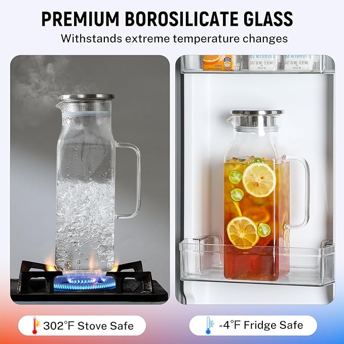 Netany 4 Pack 2 Liters/68 oz Square Glass Pitcher - Image 4