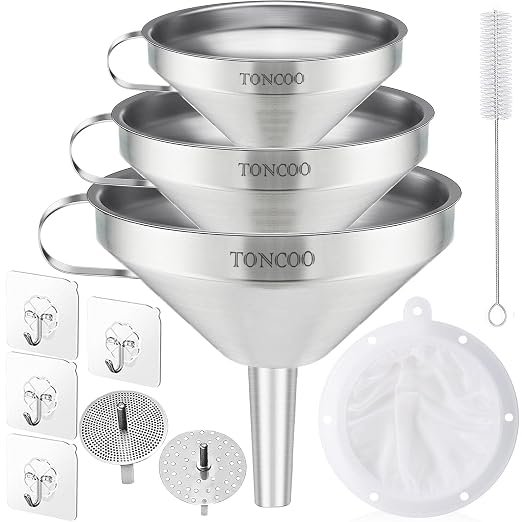 Toncoo 3 Pack Stainless Steel Funnels by Toncoo