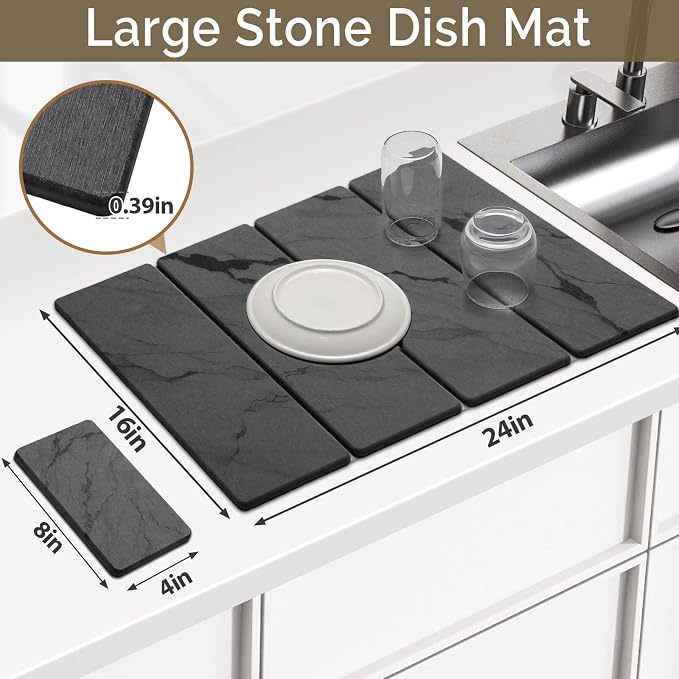 Large Stone Dish Drying Mat for Kitchen Counter, Foldable Water Absorbing - Image 2