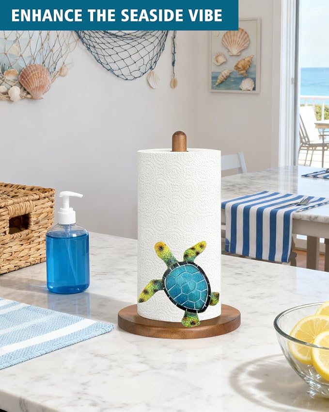 Green Turtle Paper Towel Holder, Coastal Beach Ocean Home Decor - Image 2