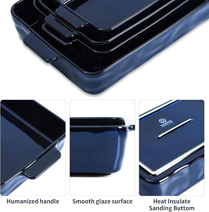 VICRAYS Ceramic Bakeware Set, Porcelain Rectangular Lasagna Pans Casserole Dish - Image 3