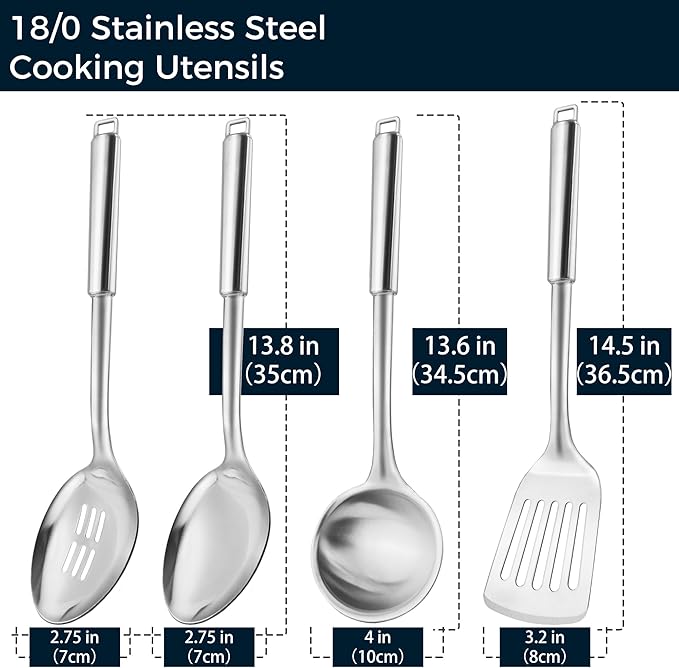 18/0 Stainless Steel Kitchen Cooking Utensil Set, Ergonomic Handle, Dishwasher - Image 3
