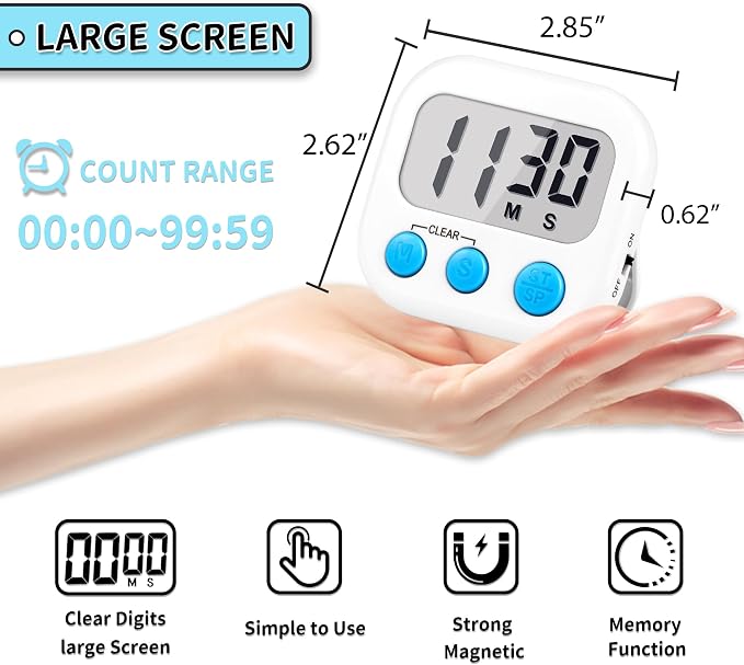 Timer for Kids Teachers Digital Kitchen Timers for Cooking Large Magnetic - Image 4