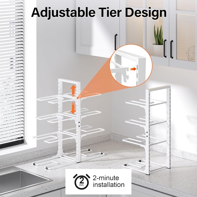 MUDEELA 8-Tier Pots and Pans Organizer under Cabinet, Heavy Duty Adjustable Pot - Image 5