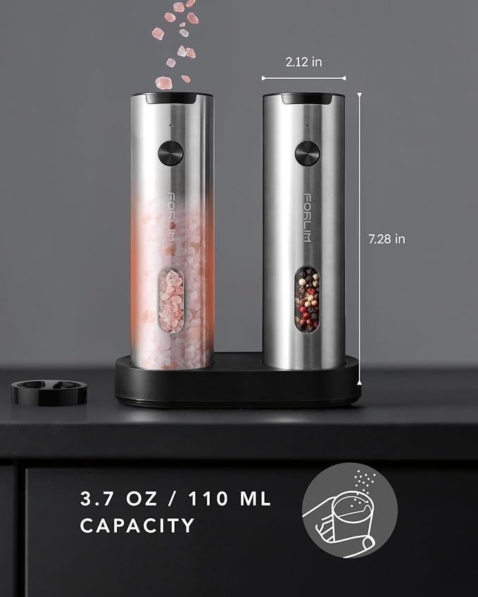 FORLIM Electric Salt and Pepper Grinder Set Rechargeable, Auto Salt and Pepper - Image 6