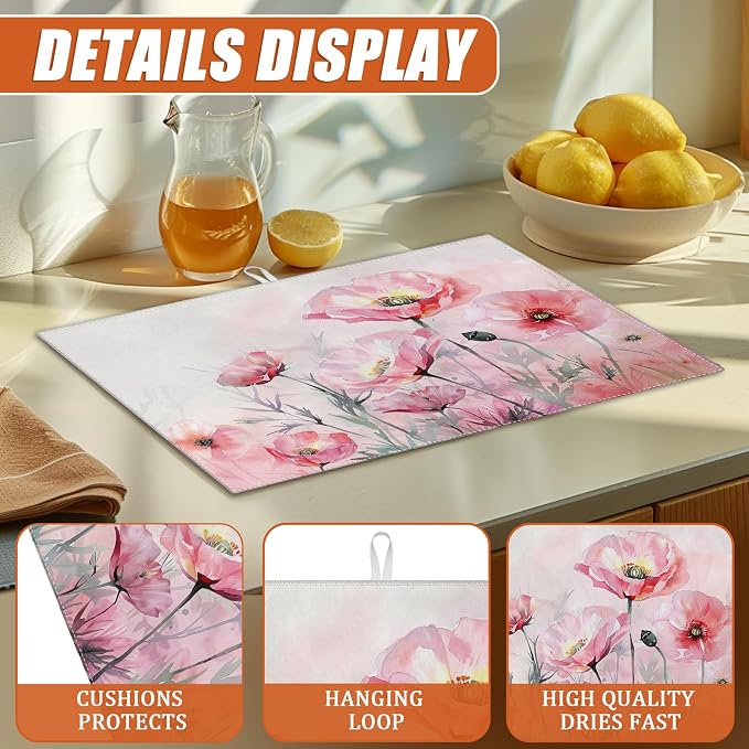 Pink Poppy Flower Dish Drying Mat - Image 3