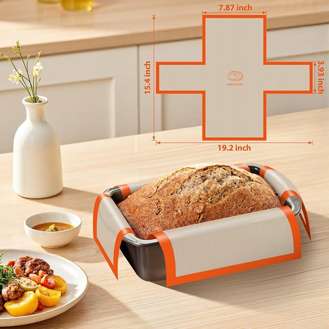 Silicone Baking Mat Set of 4, Nonstick Reusable Silicone Bread Sling & Loaf Pan - Image 5