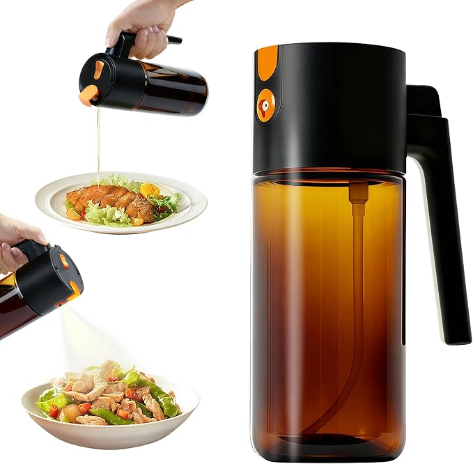 Olive Oil Spray Bottle Dispenser, 2-in-1 Glass Material Kitchen Cooking Oil by Keaixinyu