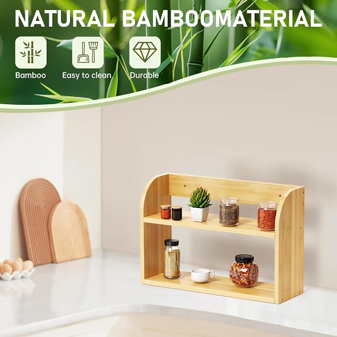 ROMGUAR CRAFT 2 Tier Bamboo Spice Rack, Countertop or Wall Mounting Wood Spice - Image 5