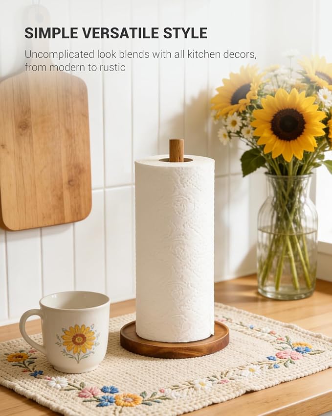 NESAPTO Paper Towel Holder Countertop, Wooden Standing Paper Towel Roll Stand - Image 2