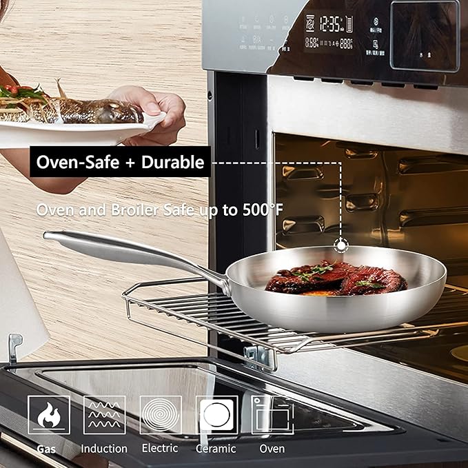 LOLYKITCH 8-10 Inch Tri-ply Stainless Steel Fry Pans and 6 QT Sauté Pan - Image 6