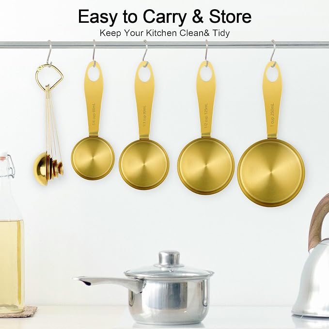 GuDoQi 9pcs 304 Stainless Steel Measuring Cups & Spoons, Stackable Long Handle - Image 4