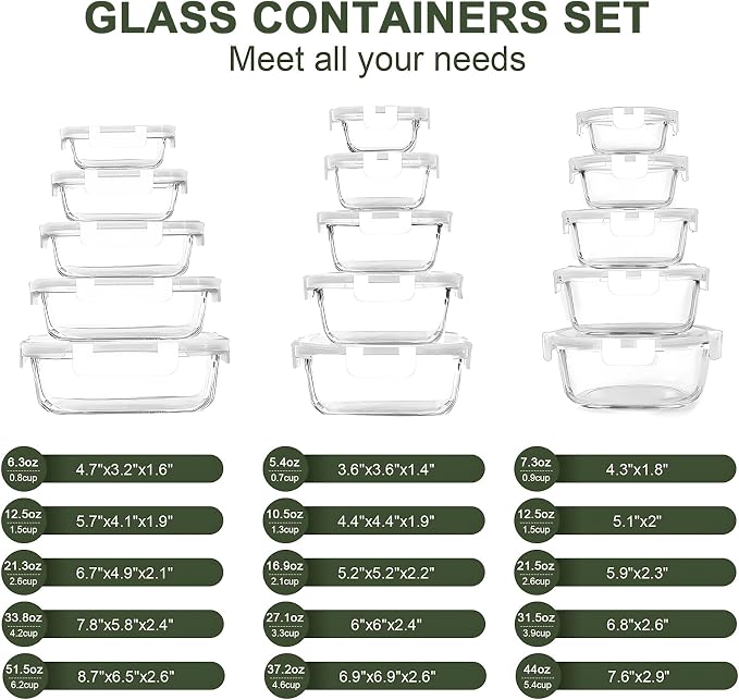 KOMUEE 30 Pieces Glass Food Storage Containers Set, Glass Meal Prep Containers - Image 2
