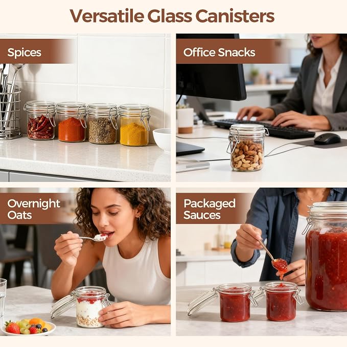 ComSaf 8oz Glass Jars with Airtight Lids, Cylindrical Jelly & Spice Jars - Image 7