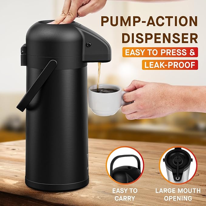 Airpot Coffee Carafe for Keeping Hot - 102 OZ/ 3.0L Coffee Dispenser - - Image 3