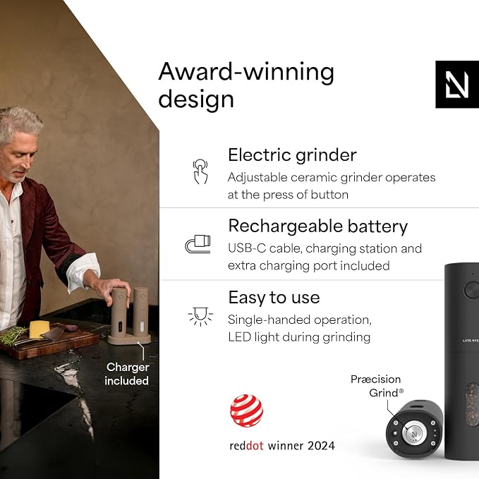 LARS NYSØM Electric Salt and Pepper Grinder Set, USB Rechargeable, Automatic - Image 2