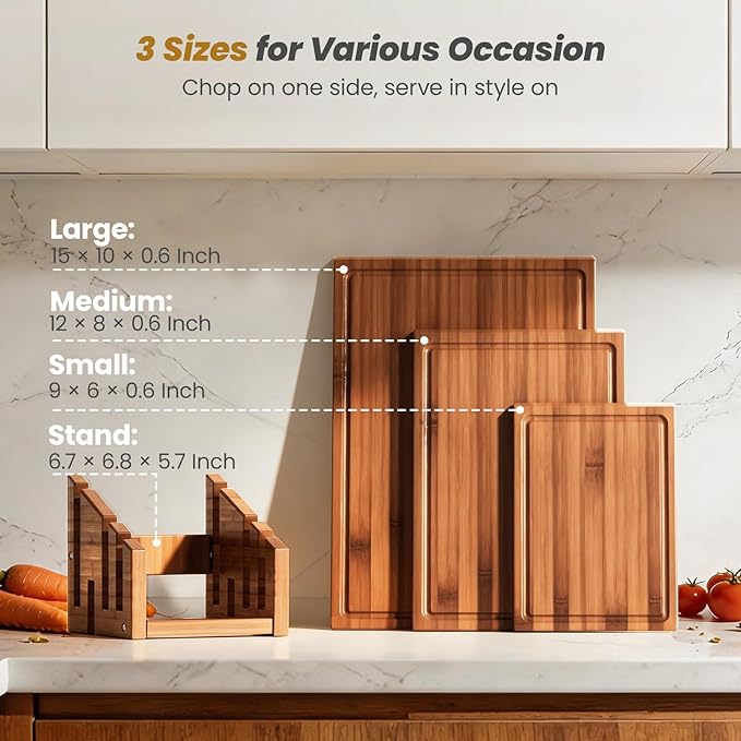 Bamboo Cutting Board Set of 3, Durable Wooden Chopping Boards - Image 3