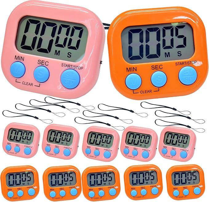 2 Pack Small Digital Kitchen Timer Magnetic Back and On/Off, Classroom Timers by Soseelnee