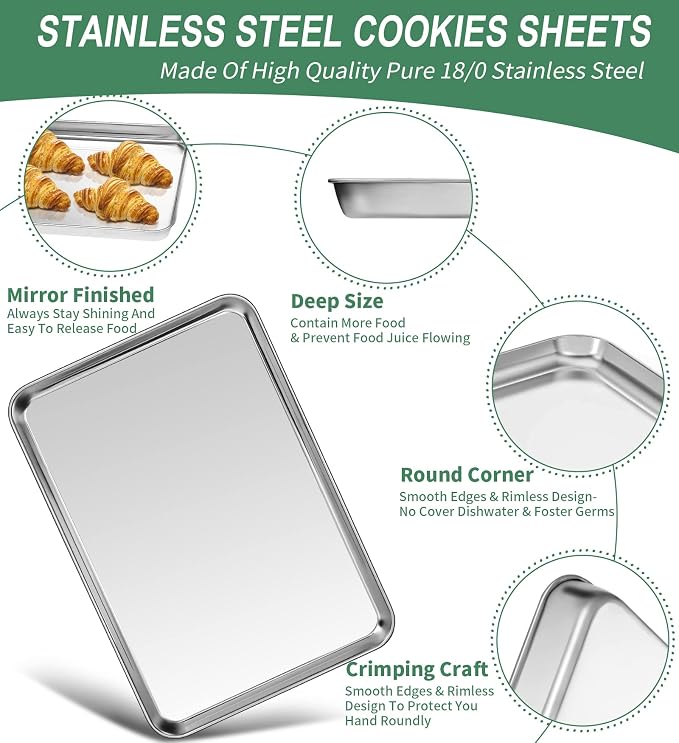 Baking Sheets Set of 2, HKJ Chef Cookie Sheets 2 Pieces Stainless Steel Baking - Image 3