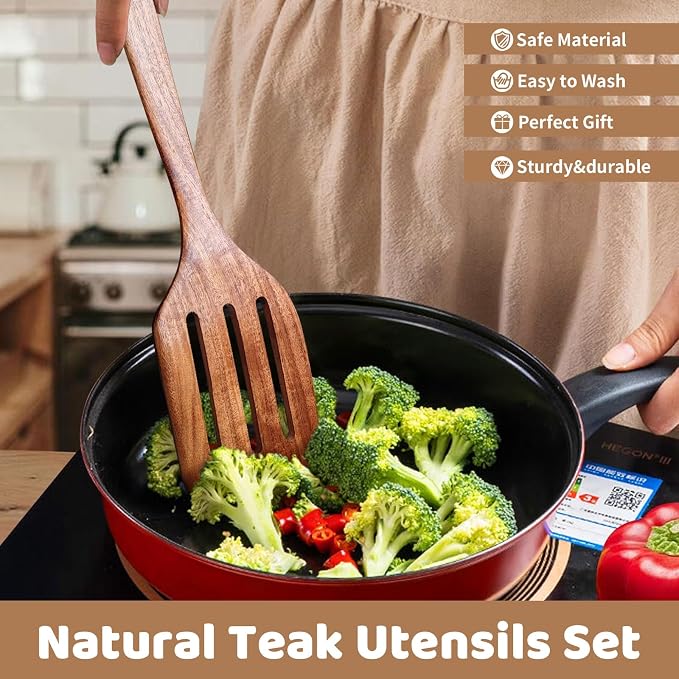 5 PCs Teak Wooden Utensil Set - Image 4