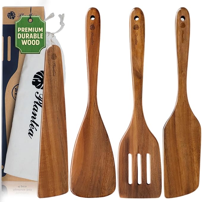 Wooden Spatula for Cooking – Premium Acacia Wooden Cooking Utensils Set of 4 by Plant%C3%A9a